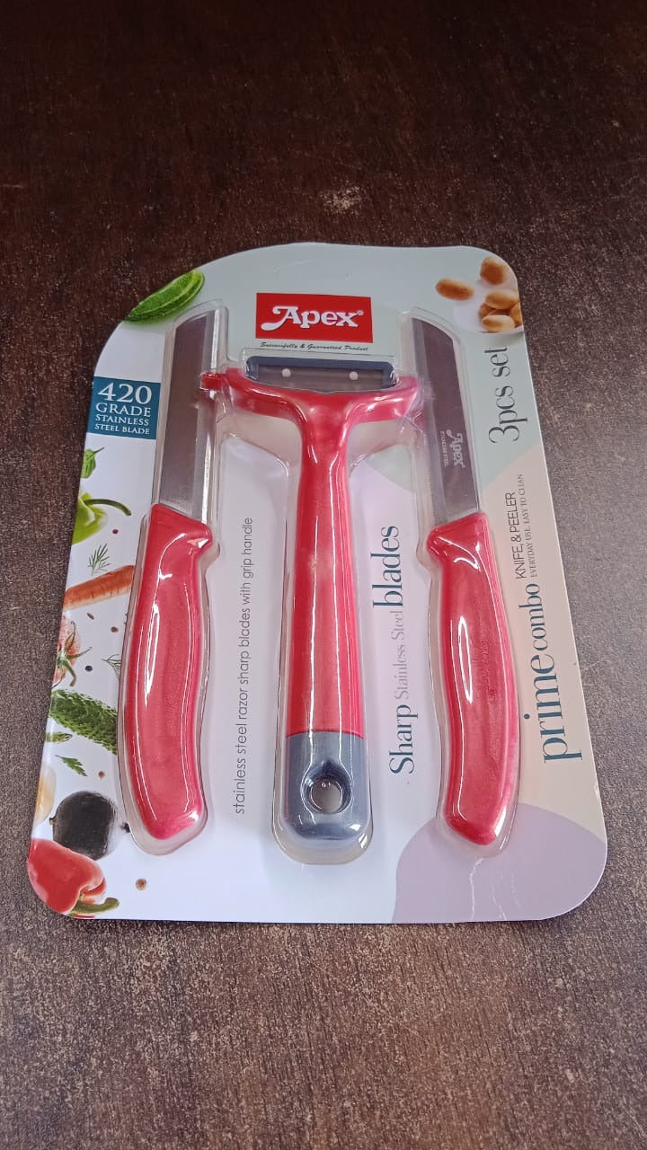 Apex 3-Piece Stainless Steel Kitchen Knife and Peeler Set Apex 3-Piece Stainless Steel Kitchen Knife and Peeler Set